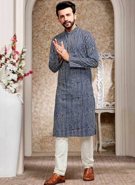 Blue Function Wear Pure Cotton With Digital Print Kurta  Mens Collection 5